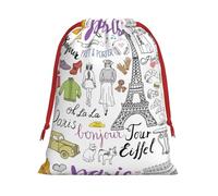 French Paris Tour Eiffel Tower Print Present Bag, Reusable Organizer For Holiday Celebrations, Xmas Party Favors