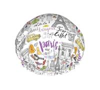 French Paris Tour Eiffel Tower Print Reusable Bath Shower Caps For Women Long Hair,Double Layer Bathing Shower Hat