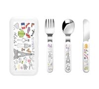 French Paris Tour Eiffel Tower Print Stainless Knife Fork Spoon 3-Piece Set,Flatware Cutlery Set with Storage Case