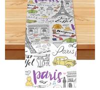 French Paris Tour Eiffel Tower Print Table Runner for Home Hotel Dining Kitchen Party Indoor Outdoor Decor,13x72 Inch