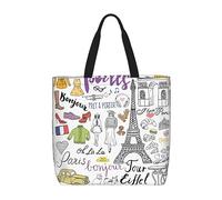 French Paris Tour Eiffel Tower Print Tote Bag Large Women Casual Shoulder Bag Handbag For Outdoors Holiday Weekender Travel Gifts