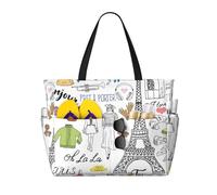 French Paris Tour Eiffel Tower Print Waterproof Beach Travel Bag Lightweight Foldable Canvas Bags Gym Picnic Vacation
