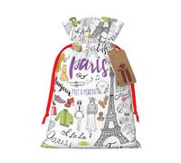 French Paris Tour Eiffel Tower Print Xmas Drawstring Wrapping Bags For Xmas Package Storage, Christmas Party Supplies Favors