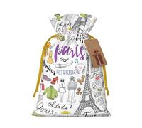 French Paris Tour Eiffel Tower Print Xmas Drawstring Wrapping Bags For Xmas Package Storage, Christmas Party Supplies Favors