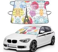 French Paris Tour Eiffel Tower Printed Car Windshield Protector Against Snow Ice Dust UV Coated Full Coverage Window Cover with Elastic Straps & Carry Pouch