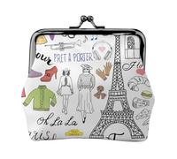 French Paris Tour Eiffel Tower Printed Faux Leather Coin Purse Vintage Kiss Lock Change Wallet for Women Card Cash Organizer