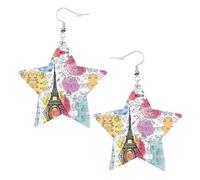 French Paris Tour Eiffel Tower Printed Leather Pierced Earring Set, 1 Pair Lightweight Bohemian Earrings Birthday Party Jewelry Gifts For Women
