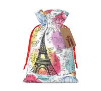 French Paris Tour Eiffel Tower Printing 4.7x6.9 In Christmas Bag With Drawstring,Ideal For Adults To Wrap Gifts For Christmas Halloween