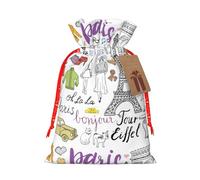 French Paris Tour Eiffel Tower Printing Fashion Bag Lightweight Drawstring Pouch With Kraft Tag For Christmas Halloween
