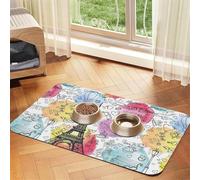 French Paris Tour Eiffel Tower Printing Feeding Mat For Dogs Cats Pet Absorbent Leather Tablecloth 23.62in*15.75in Cat Dog