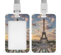 French Paris Tour Eiffel Tower Retractable ID Badge Holder with Lanyard - Vertical Badge Reel,Keychain Clip,Name Tag Id Card Holder Protector for Nurse Officer Teacher Security Staff Women Men