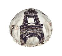 French Paris Tour Eiffel Tower Shower Cap for Women Men Large Waterproof Shower Bonnet Elastic Band Bathing Hair Hat Spa Salon Caps Double Layered Reusable Bath Caps for Long Hair, Braids