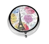 French Paris Tour Eiffel Tower This Small, Printed, Round Pill Box is a Portable Pill and Vitamin Organizer Perfect for Pockets, Purses, and Travel.