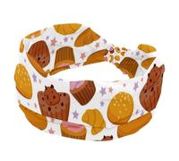 French Pastry Pattern Cupcke Bread Women’s Headbands, Elastic Wide Turban Headband, Soft Head Bands, Non Slip Hairband for Yoga Workout Sport Running