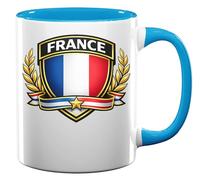 French Patriotic Emblem with Laurel Wreath Ceramic Tea Coffee Mug Light Blue
