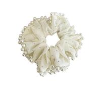 French Pearls Trim Scrunchy For Female Aesthetic Dotted Hair Scrunchies Oversized Mesh Hair Bands For Casual Formal Use