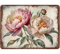 French Peony Rustic Metal Sign - 5.5x8 inch Aluminum Floral Wall Art for Bathroom, Kitchen, Bedroom, Garden - Vintage Botanical Farmhouse Decor Gift for Her - New Home Gift