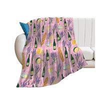 French Picnic Baguette Wine Cheese 250g Flannel Throw Blanket Lightweight
