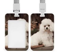 French Poodle Badge Holder with Lanyard - Waterproof Hard Plastic ID Card Holder Professional Name Tag Vertical ID Card Name Badge for Office Nurse Doctor Teacher