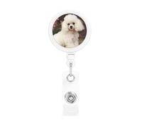 French Poodle Badge Reel Retractable Badge Holder with Keychain Funny ID Clips for Badges Lightweight Plastic Name Card Holders for Nurses Office Teacher