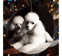 French Poodle Ceramic Christmas Ornaments - 1 Pcs Rustic Round Xma Tree Decor with Hanging String, Personalized Vintage Double-Sided Holiday Party Decorations for Xmas Gifts