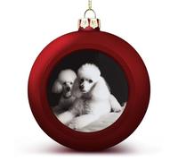 French Poodle Christmas Ball Ornaments - Large 3 Inch Xmas Tree Hanging Decor Red DIY Plastic Ornaments Balls for Holiday Wedding Fireplace Home Party Decorations