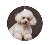 French Poodle Double-Sided Ceramic Christmas Ornaments - Round Hanging Mini Xmas Tree Decorations, Ideas for Farmers, Rustic Home Decor for Indoor Outdoor Tree Decor