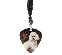 French Poodle Guitar Pick Necklace Exquisite Titanium Steel Personalized Necklaces Cool Pendant Necklaces Fashion Guitar Pick Holder Necklace Unique Gifts for Adult