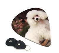 French Poodle Guitar Picks 6 Pack with Leather Guitar Pick Holder Keychain, Plectrum Key Fob Cases Bag, Abstract Art Plectrum for Acoustic Electric Guitar, Ukulele 0.96mm