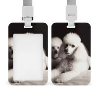 French Poodle ID Badge Holder with Vertical Card Badge Holder Waterproof Plastic Card Sleeve Badges Protector Case Name Tag ID Card Holder for Office Doctor Nurse Teachers