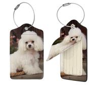 French Poodle Luggage Tags for Suitcases, PU Leather Suitcase Tags Identifiers with Stainless Steel Loop, Privacy Cover ID Label with Address Card, Travel Essentials Bag Tag, Black, 4 pcs