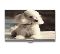 French Poodle Metal Business Card Case for Men Women Slim Pocket Purse Multi Wallet Professional Pocket Card Holder for Name Card Credit Card, style, One Size