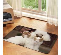French Poodle Pet Feeding Mat Absorbent Pu Leather Dog Cat Food Mats Contain Spills Protects Floors, Anti-Slip Rubber Backing Dog Bowl Mats Easy Clean Pet Placemats 30x45cm