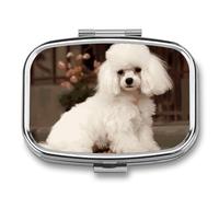 French Poodle Pill Box 2 Compartment - Small Metal Medicine Organizer Portable Pill Case for Purse Pocket Travel Vitamin Organizer for Men Women, BPA-Free