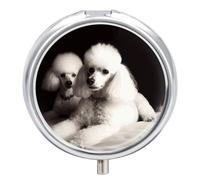 French Poodle Pill Box 3 Compartment Small Pill Case with Mirror for Purse & Pocket Travel Medicine Organizer Daily Medication Container Portable Pillbox Metal Medicine Box Round Meds Case