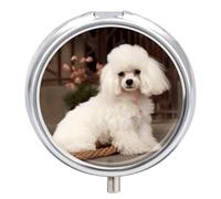 French Poodle Pill Box Small Round Pill Case Portable Travel Pill Container Multi-Functional Moisture Proof Metal Medicine Pill Organizer Box for Vitamins Fish Oil
