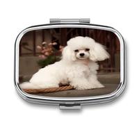 French Poodle Pill Organizer with 2 Compartments Metal Square Pill Case Small Pill Box Portable Medicine Box Slim Travel Pill Container Medicine Organizer for Daily Use