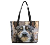 French Poodle Tote Bag Large Soft Leather Purse with Zipper Lightweight Ladies Shoulder Handbag