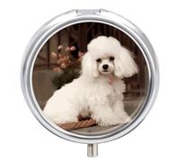 French Poodle Travel Pill Box Case 3 Compartment Cute Pill Organizer Metal Pill Holder with Mirror Small Medicine Organizer Daily Pill Container for Purse Pocket Portable Meds Box