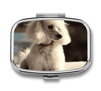 French Poodle Travel Pill Organizer - Daily Pill Box to Hold Vitamins, Portable Pill Case Cod Liver Oil Storage Box with 2 Compartment for Pocket Purse