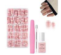 French Press on Nails, 150Pcs Pink Short Fake Nail Set,15 Size Acrylic Full Cover Artificial False Nail for Women Girls Nails Art