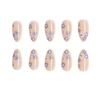 French Press On Nails Almond, 24 Pieces Full Cover Nail Tips Short for Gel Nails, Nail Tips Almond with Small Flower Motifs, Short Fake Nails French for Women and Girls