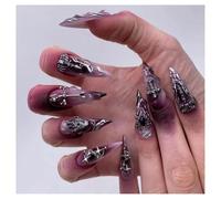 French Press On Nails False Nails 24 PCS, Classic French Tip Full Cover, Reusable Easy to Apply, Natural Look for Daily Wear & Wedding, Oval Long 3D Cross Gothic