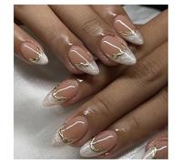 French Press On Nails False Nails 24 PCS, Classic French Tip Full Cover, Reusable Easy to Apply, Natural Look for Daily Wear & Wedding, Almond Medium White Tip 3D
