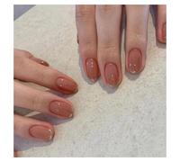 French Press On Nails False Nails 24 PCS, Classic French Tip Full Cover, Reusable Easy to Apply, Natural Look for Daily Wear & Wedding, Coffin Short Gold Edge Nude