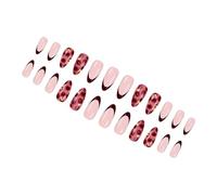 French Presses on Nails Burgundys Glitters Rhinestones 24pcs Fake for Special Occasions Redness Heart French Glitters Presses on