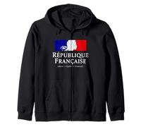 French Republic Marianne Stack White Lettering Distressed Zip Hoodie