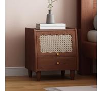 French retro black bedroom solid wood bedside table with double storage drawers, mini oak rattan bedside table storage cabinet/black wooden coffee table-mid-century Nordic style ( Color : Walnut , Siz