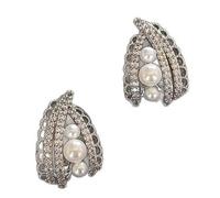 French Retro Pearl Earrings for Women, Zircon Inlaid Statement Earrings, Light Luxury Minimalist Exaggerated Ear Jewelry