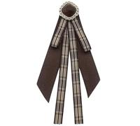 French Retro Ribbon Bows Tie Brooch Pin For Women Girls Brown Plaids Uniform Pre Tied Bowknot Corsage Party Accessories Shirt Jabot Collar Necktie